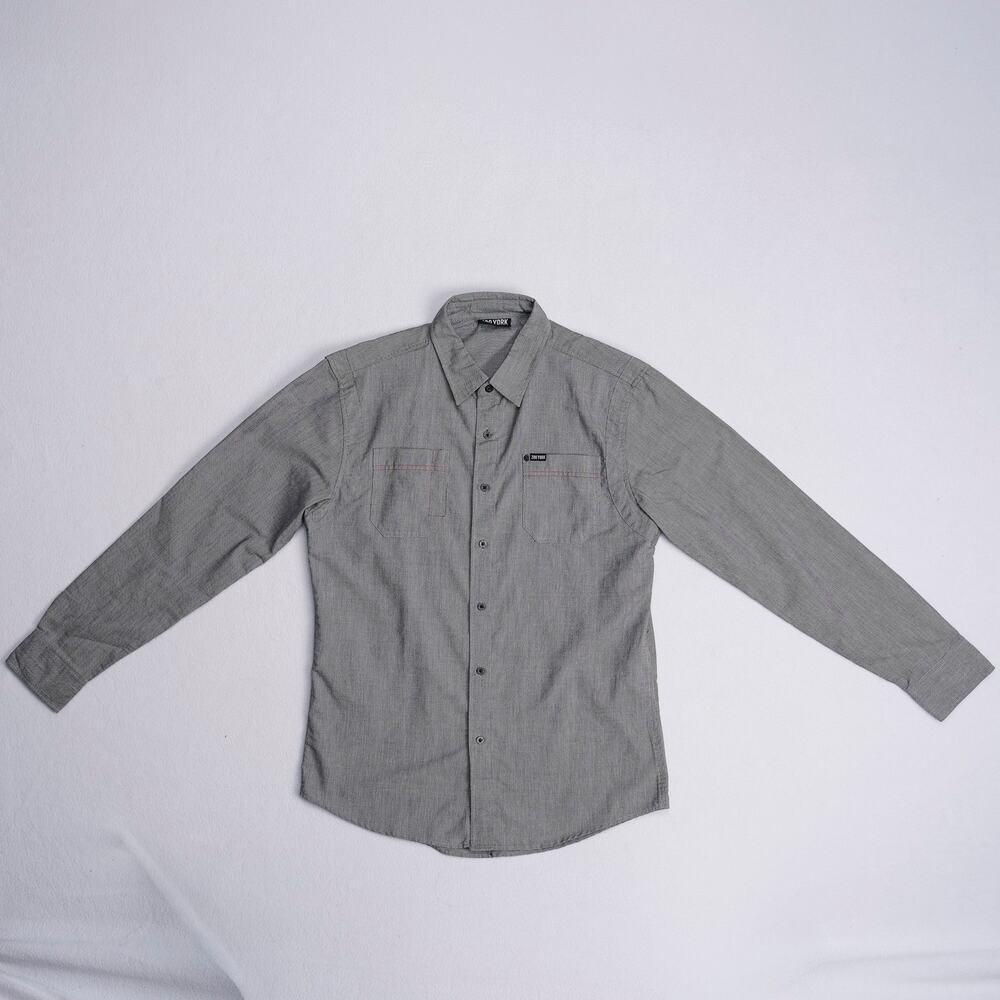 Zoo York Button-Up Shirt Mens Large Gray Long Sleeve Two Pocket Skate Streetwear